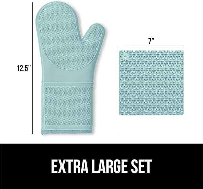 GORILLA GRIP BPA-Free Soft Silicone Oven Mitts and Pot Holders Sets of 4, Heat Resistant Waterproof Cooking Gloves, Thick Cotton Lining, Flexible Gripping for Baking Grilling, Kitchen Trivets, Mint