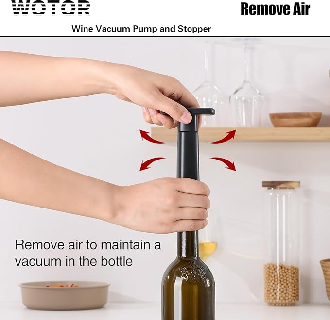 Wine Saver Vacuum Pump with 8 Stoppers, Wine Stopper & Preserver, Reusable Bottle Sealer Keeps Fresh, Ideal Accessories Gift (Flat Handle)