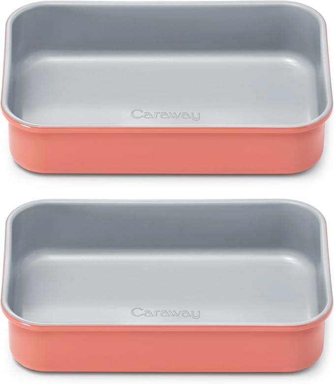Caraway Nonstick 9” x 6.5” Small Rectangle Baking Pan Duo – Non-Toxic, PTFE & PFOA Free – Aluminized Steel Core – Deep Ceramic Baking Pan for Casseroles, Lasagna & More - Perracotta