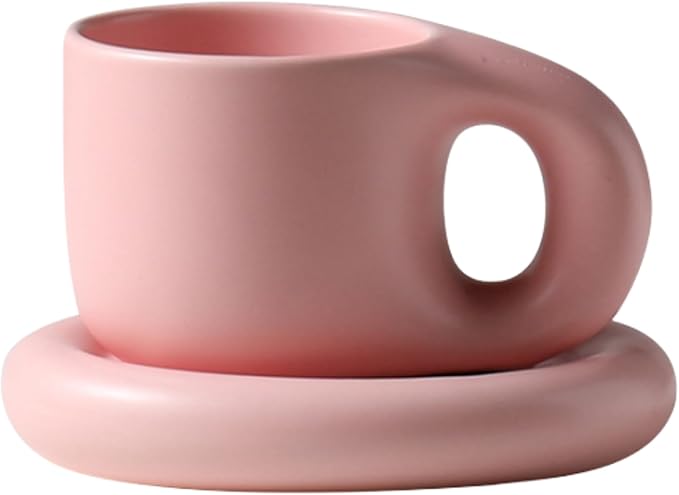10oz Nordic Ceramic Coffee and Tea Mug – Cute Cup and Saucer Perfect for Coffee Lovers Gifts and Kitchen Essentials (Pink)
