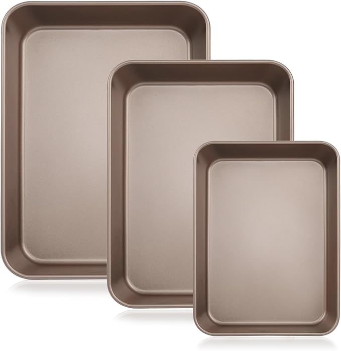 Baking Sheet Pans Brownie Pans,3 Pack Baking Pan Nonstick Cookie Sheet Brownie Cake Pan, Deep Dish, Easy Clean, Rust-Resistant,Cookie & Brownie Pan (11 x 9 x 2",12.7 x 10.6 x 2.4", 8.6 x 6.6 x 1.7")