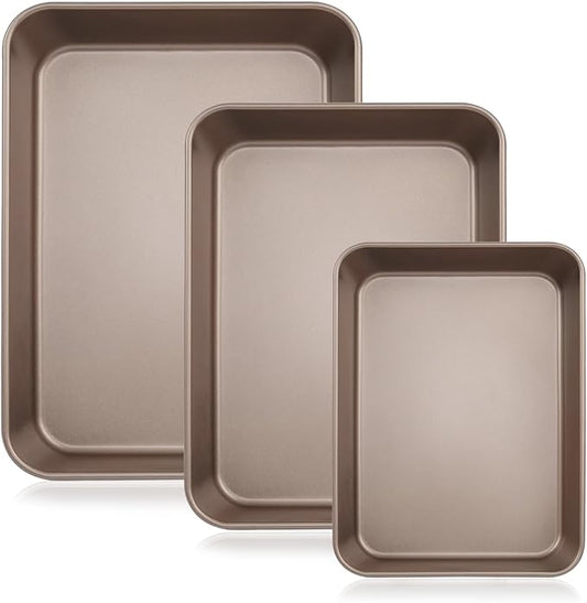 Baking Sheet Pans Brownie Pans,3 Pack Baking Pan Nonstick Cookie Sheet Brownie Cake Pan, Deep Dish, Easy Clean, Rust-Resistant,Cookie & Brownie Pan (11 x 9 x 2",12.7 x 10.6 x 2.4", 8.6 x 6.6 x 1.7")