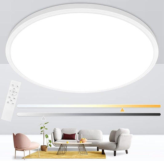 24 Inch Led Ceiling Light Fixture, Ultra Thin Flush Mount, Dimmable with Remote Control, 56W, 5600 Lumen, Modern, Round, White, for Kitchen, Dining Room, Bedroom, Living Room, Home Office