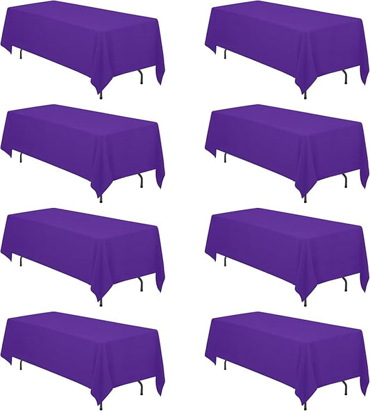 BRILLMAX 8 Pack Purple Tablecloths 70 x 120 Inch for 6ft or 8ft Rectangle Tables - Rectangular Bulk Linen Polyester Fabric Washable Cloth Cover for Wedding Reception Banquet Birthday Party