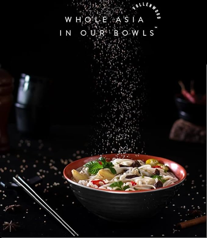 4 Ramen Bowls, 12 pieces Pho set. Red Black Ramen Bowl Set. Unbreakable Melamine. Asian Japanese soup. Spoons And Chopsticks kit. . XL 37 oz. Noodles, Rice, Udon, Thai, Chinese, Korean, Wonton, Miso