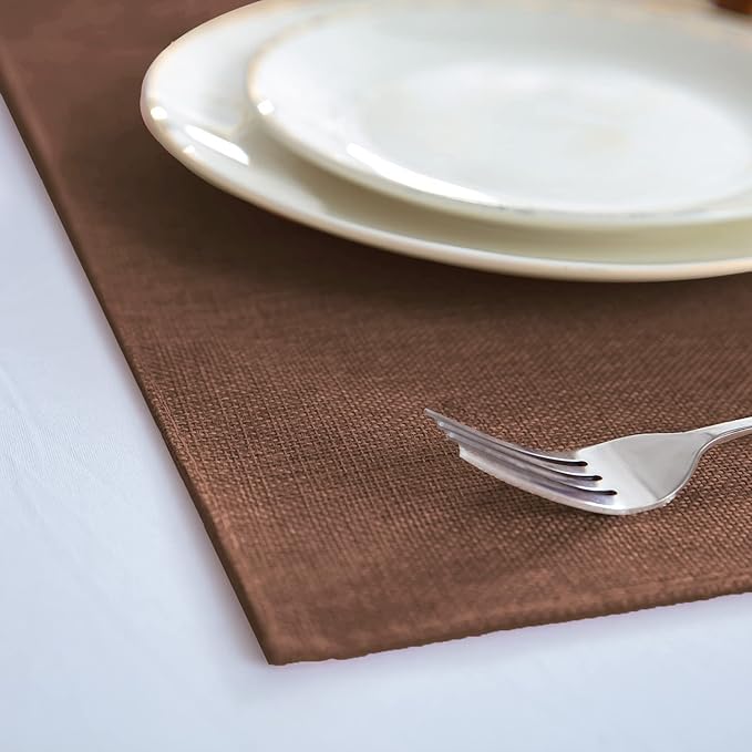 Linen Placemats Set of 8, Machine Washable, Heat Resistant, Wrinkle Free, Thick Polyester Kitchen Place Mats for Dining Table (Dark Brown)
