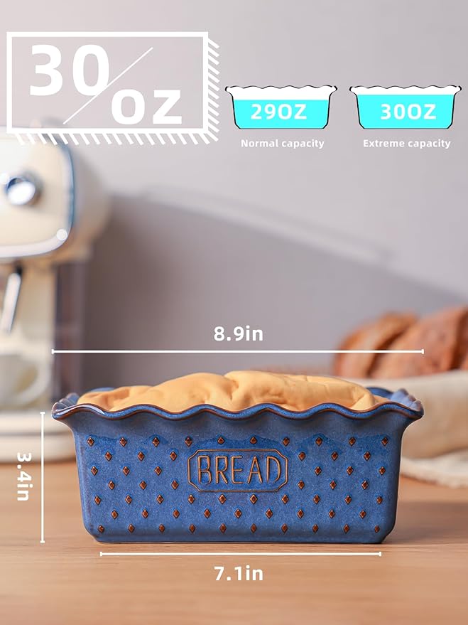 Ceramic Loaf Pan for Baking Bread, 9 x 5 Inch, Nonstick Bread Pans for Cooking, Microwave & Dishwasher Safe, Rectangular Mold (Vintage Blue)
