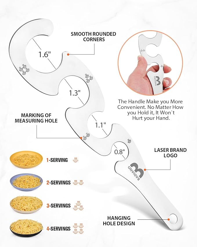 Silicone Spaghetti Spoon & Pasta Tong With Pasta Measurer, 3 Pack of Non-Stick Stainless Steel Handle Pasta Fork Set with Teeth, Food Clip for Easy Serving of Noodles (RED)