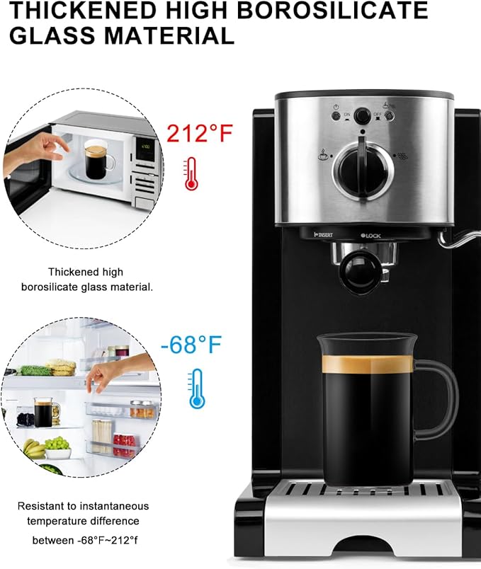 LUXU Glass Coffee Tea Cups(Set of 4)-13 oz,Clear Glass Mugs,Tall Drinking Glasses for Cappuccino,Latte,Espresso,Lead-free Drinking Glasses Great for Juice,Water,Beer,Milk Hot And Cold Drinks