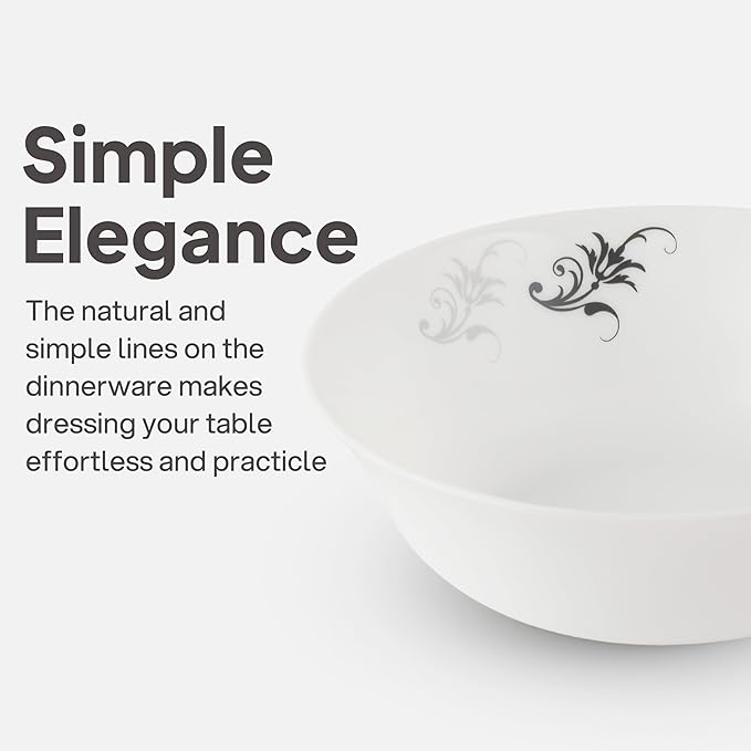 Cello Regal Dinnerware Set of 18 pieces, Service for 6, Chip & Scratch Resistant, Lightweight Round Plates and Bowls Set, Microwave & Dishwasher safe, Opalware Dinner Set, Black Magic