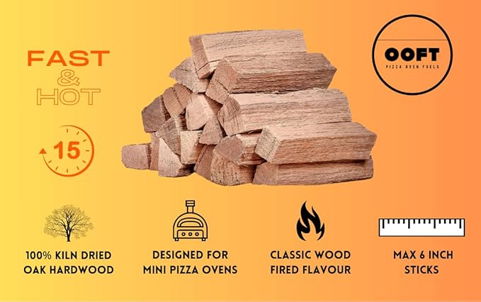 OOFT Pizza Oven Wood - 100% Kiln Dried Oak Cooking Wood - Perfect for Ooni, Gozney, Solo Stove & Other Brands - 12-14lb Box - High Heat & Slow Burn - Great for Grilling, Smoking, BBQ Wood (6 Inch)