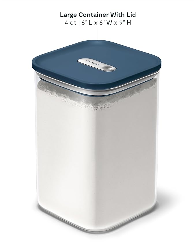 Caraway 4qt Glass Airtight Food Storage Container with Lid – Non-Toxic, BPA-Free Kitchen Storage Container – Stackable, Space-Saving Airtight Container for Dry Goods and More - Navy