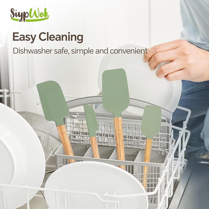 Silicone Spatula Set, Food Grade Rubber Spatula-4 Piece Nonstick Rubber Spatulas, Spoonula, Jar Scraper for Cooking, Baking, Mixing, Frosting - Heat Resistant Up to 600°F (Spatulas-Green)