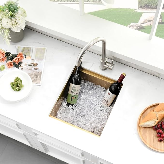Gold Bar Sink, 15 x 17 Inch Undermount Kitchen Sink Small Wet Bar Prep 16 Guage Stainless Steel Single Bowl Basin