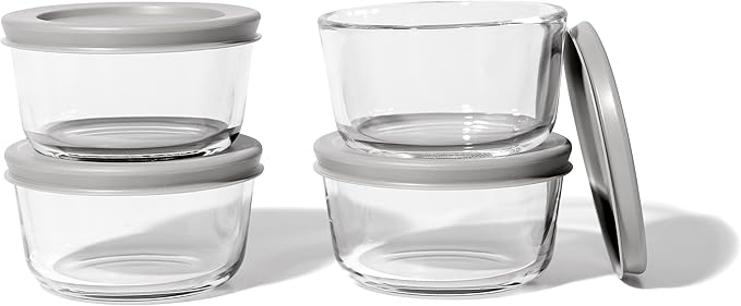 Borosilicate Glass Food Containers - 8 Piece Set (1 cup) - Premium Storage Solution Microwave & Dishwasher Safe, BPA-Free Lids, Grey