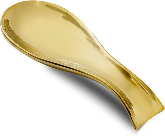 Spoon Rest for Kitchen Counter and Stove Top, Hasense Porcelain Spoon Holder for Ladle Spatula and Tong, Large Cooking Utensil Rest for Home Kitchen and Coffee Bar Decoration, Gold