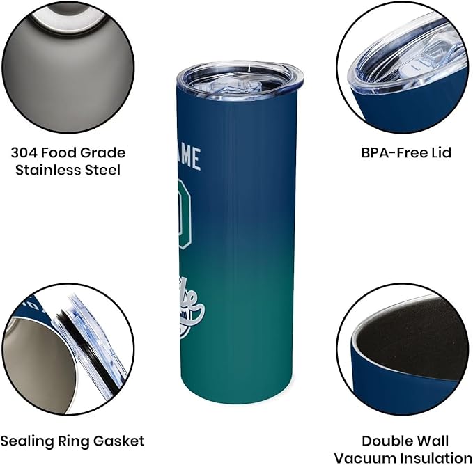 Custom Tumbler Stainless Steel Cup Personalized Baseball Vacuum Insulation Travel Mug Add Your Name Number Fans Gift for Baseball Fans