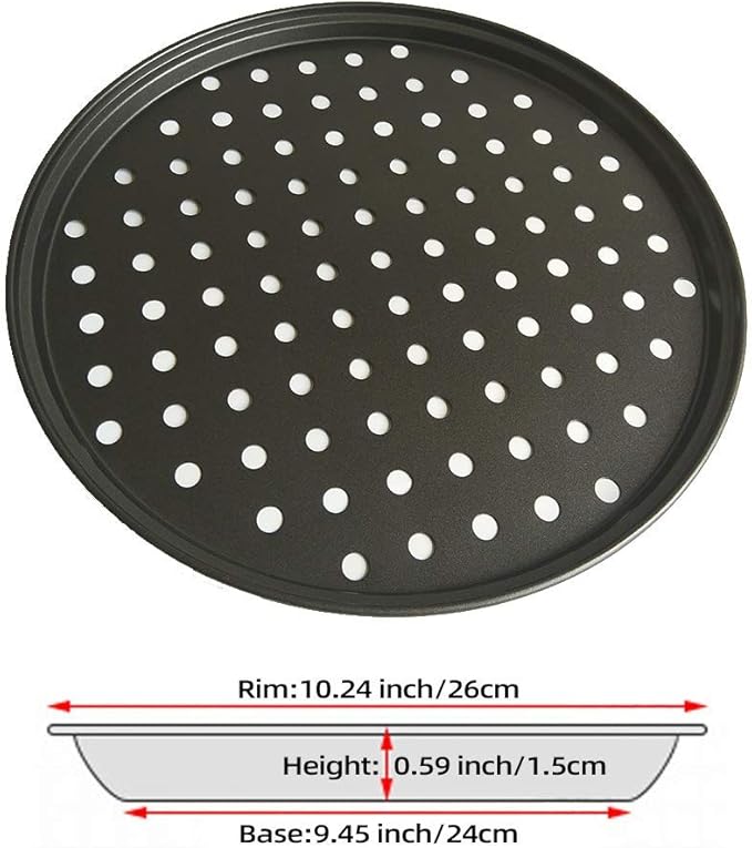 Non stick round pizza pan with holes for oven best perforated carbon steel pizza tray (10 inch)