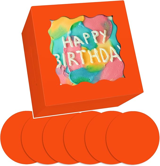 Bakepacker 36pcs 6x6x5 Inches Cake Boxes with Window 18-Packs Orange Cake Boxes 6 Inch Bakery Boxes (18 Cake Boxes +18 Cake Boards Included)