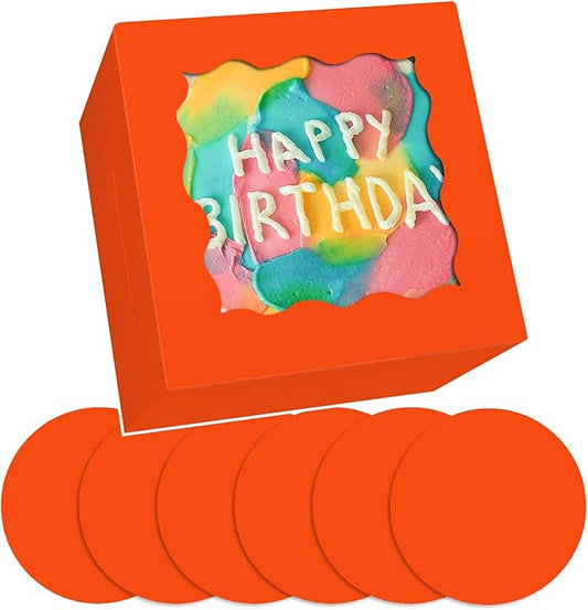 Bakepacker 36pcs 6x6x5 Inches Cake Boxes with Window 18-Packs Orange Cake Boxes 6 Inch Bakery Boxes (18 Cake Boxes +18 Cake Boards Included)