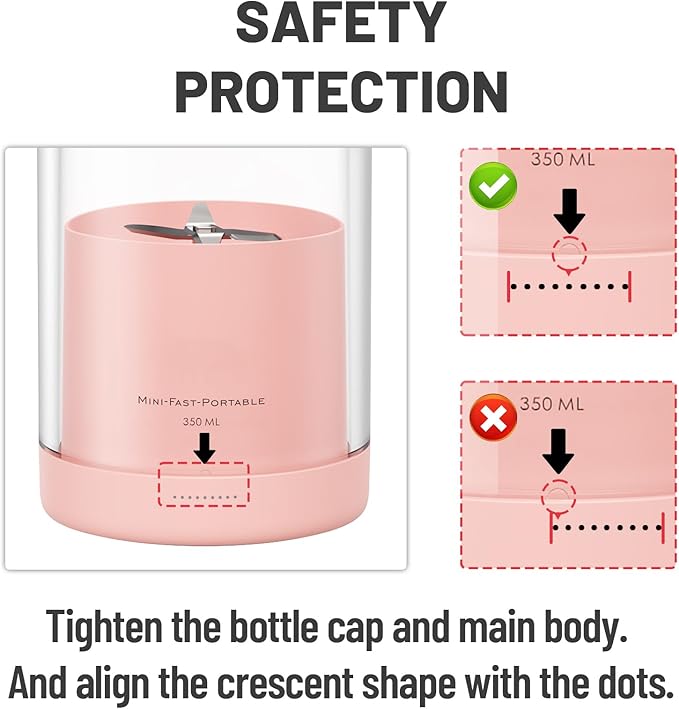 OTPEIR Portable Blender for Shakes and Smoothies with 11.83 Oz Travel Cup and Lid,Durable Stainless Steel Blades for Juice Blending Performance, Pink