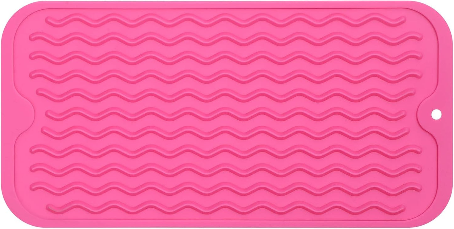 Silicone Dish Drying Mat for Multiple Usage,Easy clean,Eco-friendly,Heat-resistant Silicone Mat for Kitchen Counter or Sink,Refrigerator or Drawer Liner Rose S 12 inches x 6 inches