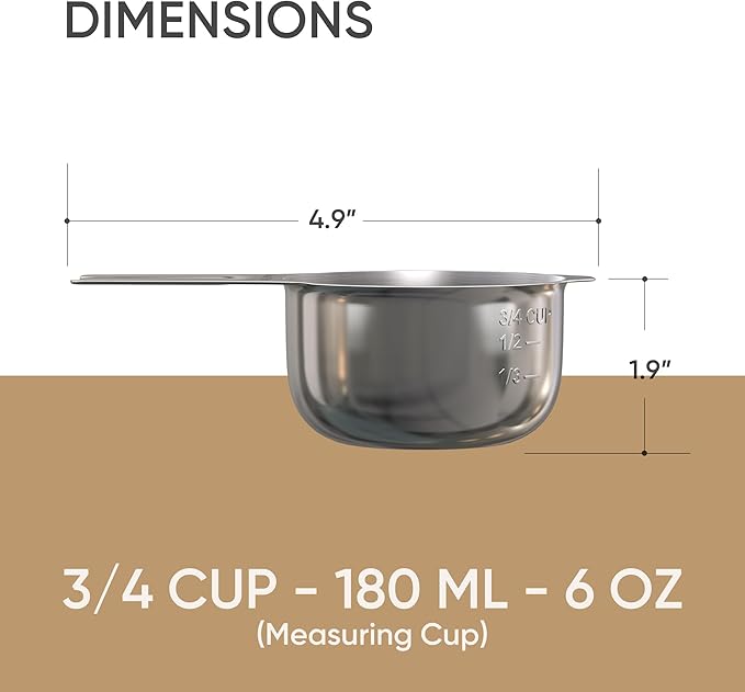 Color Up ¾ Cup Measuring Cup (180 ml) – Premium Chrome Stainless Steel, Accurate for Wet & Dry Ingredients, Embossed Markings, Easy-Pour Spouts, Dishwasher-Safe, Kitchen Essential