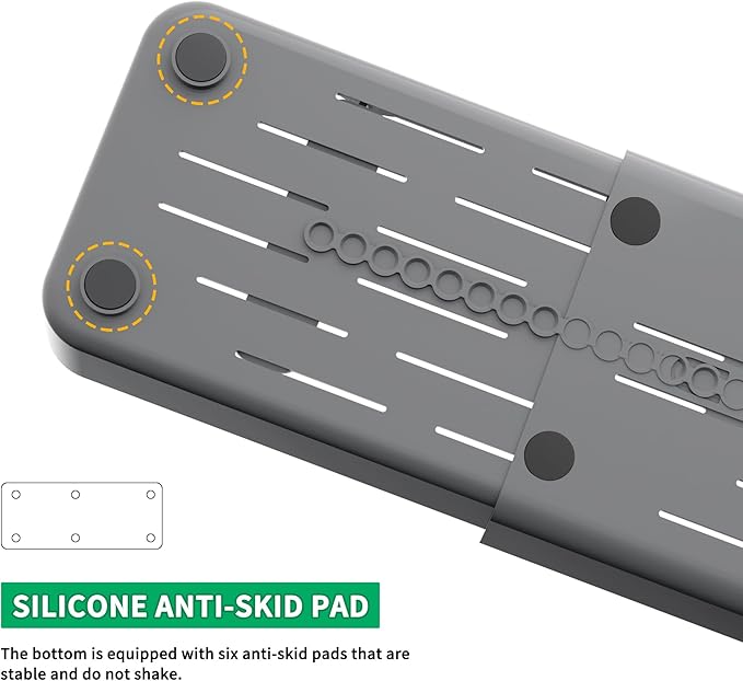 Kitchen Drawer Silverware Organizer, Adjustable Cutlery Organizer, Expandable Utensils Holder, Silverware Dividers Tray, Storage for Flatware, Large Drain Board (Gray,2 Sets)