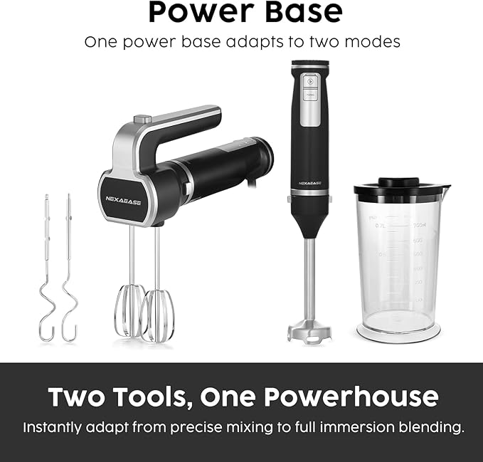 2-In-1 Hand Mixer Immersion Blender Electric Handheld, Portable Hand Blender Electric Mixer with Beater Dough Whisk & Blending Cup, Food Processor Kitchen Gadgets for Smoothies Baby Food Baking & Soup