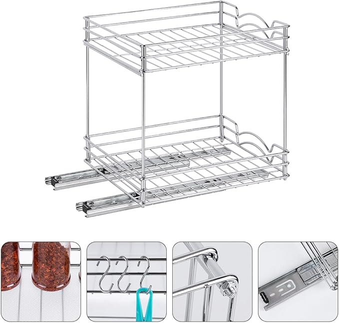 COHEALI Detachable Metal Spice Organizer Rack with Sliding Pull-out Rail Sturdy Kitchen Countertop Seasoning Storage for Pantry and Home Use