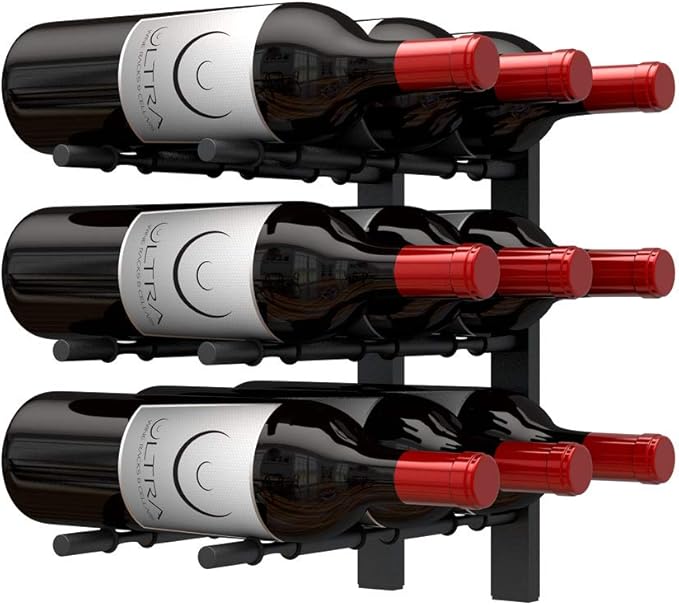 Ultra Wine Racks Wall Mounted Label-Out Wine Racks (1 Foot 3 Deep, Matte Black, 9 Wine Bottles) - Modern Metal Wine Storage, Modular Design for Home Bar, Kitchen, Dining Rooms, & Wine Cellars