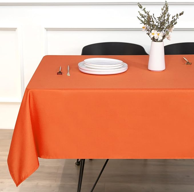 sancua Rectangle Tablecloth - 70 x 108 Inch - Stain and Wrinkle Resistant Washable Polyester Table Cloth, Decorative Fabric Table Cover for Dining Tables, Buffet Parties and Camping, Orange