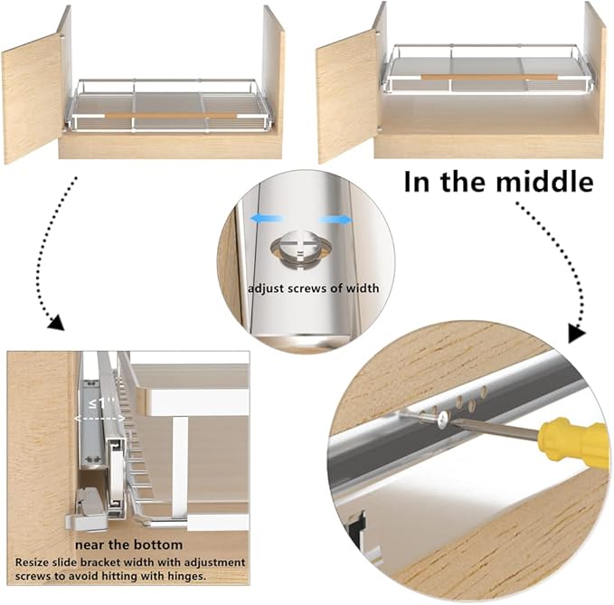 Pull Out Cabinet Drawer Organizer, Heavy Duty Slide Out Pantry Shelves Sliding Drawer Storage for Bathroom, Home, Kitchen, 2 Pack Chrome 22''Deep