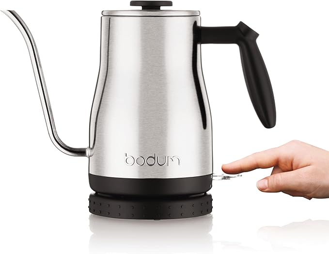Bodum 34oz Bistro Gooseneck Electric Water Kettle, Pour Over Coffee & Tea, Brushed Stainless Steel