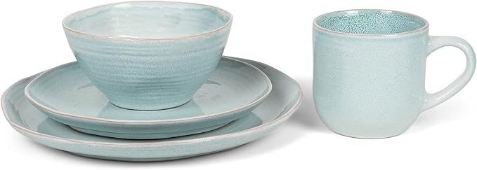 Elanze Designs Reactive Glaze Farmhouse Rustic Boho Ceramic Stoneware Dinnerware 16 Piece Plate Bowl Mug Dish Set - Service for 4, Ice Blue