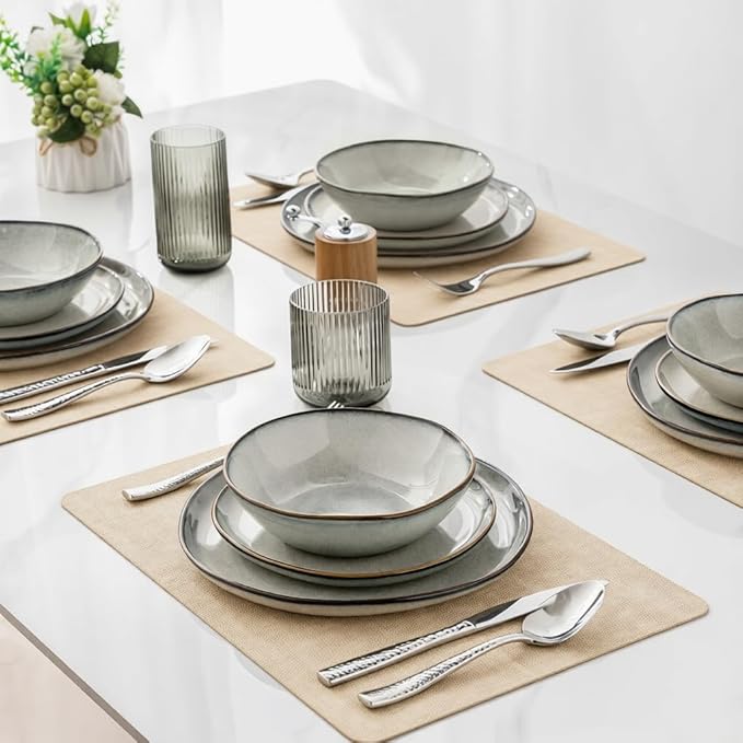 AmorArc Ceramic Dinnerware Sets,Handmade Reactive Glaze Stoneware Plates and Bowls Set,Highly Scratch Resistant | Dishwasher & Microwave Safe Dishes Set,Service for 8 (24pc)