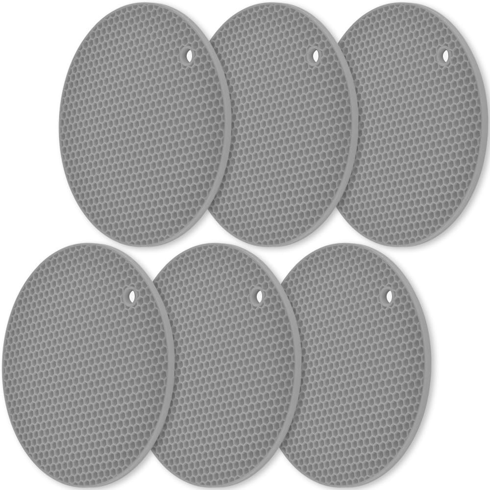 homEdge Silicone Trivets Mat, 6 Packs Multipurpose Non Slip Heat Resistant Pot Holder-Gray