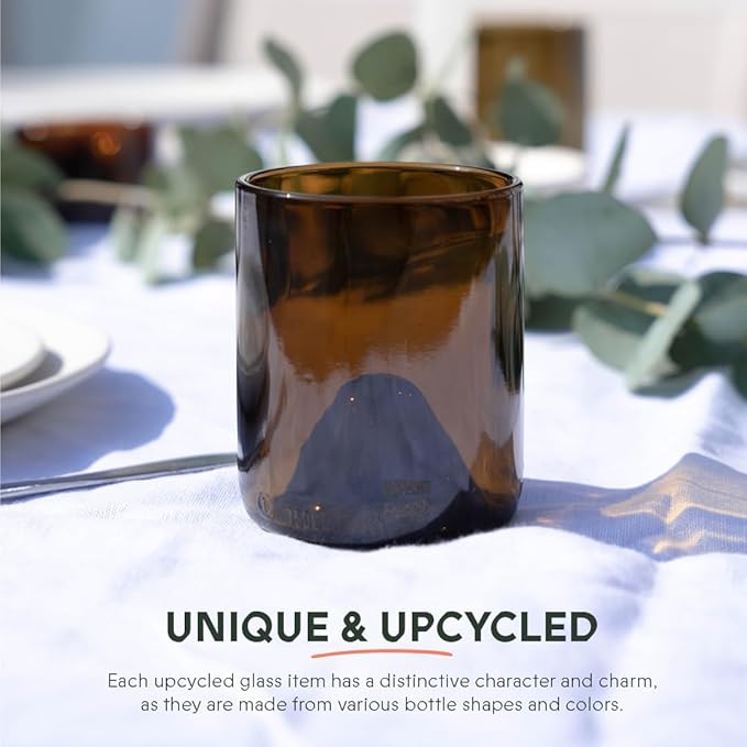 IWAS Upcycled Olive Drinking Glasses | 250 ML | 8.45 OZ | Set of 6 | Sustainable Water Glasses | Environmentally Friendly Dark Brown Glasses For Home