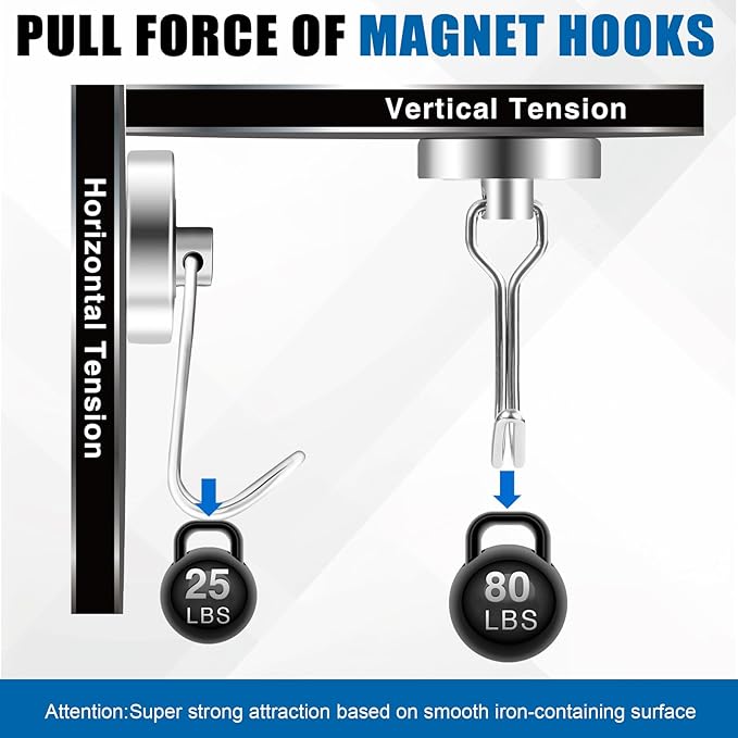 LOVIMAG Hooks, 80lbs+ Magnetic Magnet Hook 2025 Cruise Cabin Ship Essentials Heavy Duty Strong Refrigerator Fridge Hanging for Classroom Beach Vacation Kitchen Grills Home Mug Hanger (3 Pack), Silver