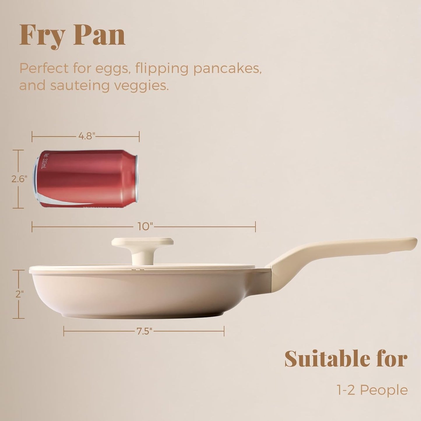 PRICUSIS Nonstick Frying Pan with Lid, Healthy Skillet, Egg Pan Nonstick Omelet Pan Chef's Pan, PFOA & PTFE Free, Induction Compatible (10 Inch W/L Natural Linen)