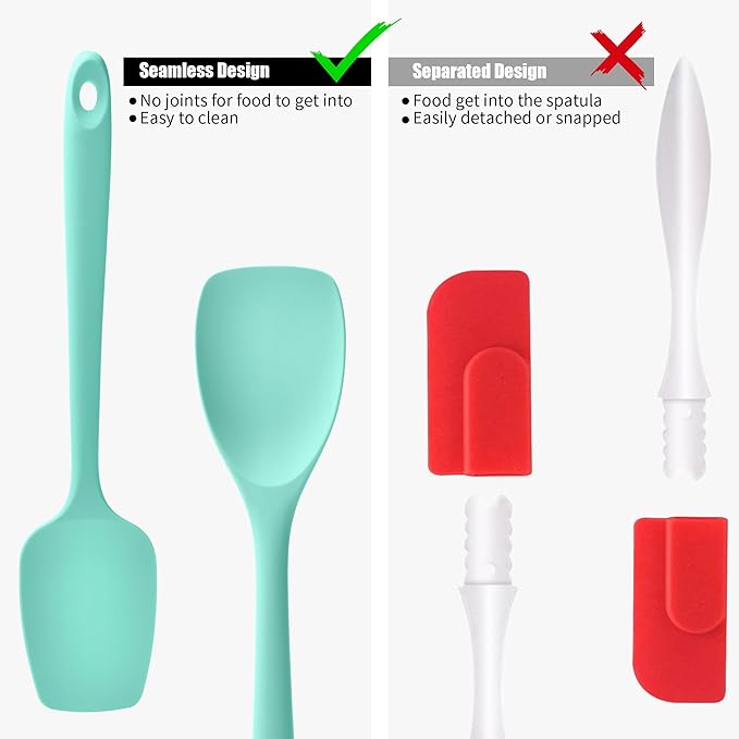Doosu Silicone Spoon Spatula Set of 2, 600ºF Heat-Resistant Food Grade Rubber Spoonula with Seamless Design, Non-Stick Dishwasher Safe Kitchen Utensils for Cooking, Baking, Mixing, Scraping (Aqua Sky)