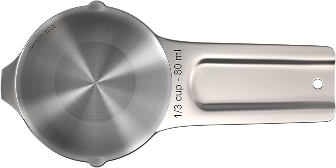 Color Up ⅓ Cup Measuring Cup (80 ml) – Premium Chrome Stainless Steel, Accurate for Wet & Dry Ingredients, Embossed Markings, Easy-Pour Spouts, Dishwasher-Safe, Kitchen Essential