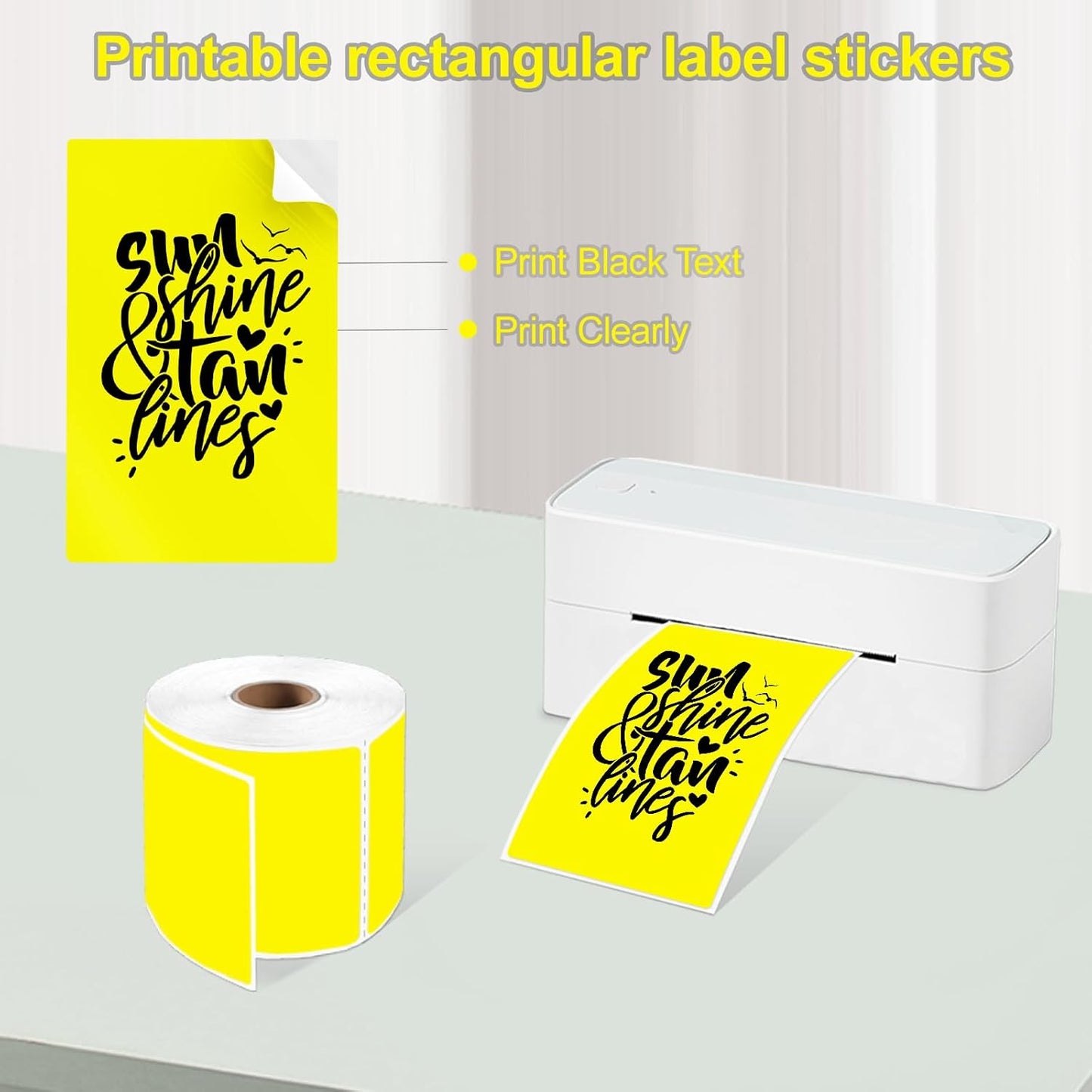 300per Roll 3 X 5 Inch Printable Rectangle Color Coding Labels, Adhesive Color Coding Stickers for Bar-Codes, Address, Small Business Labeling, Inventory, Yellow