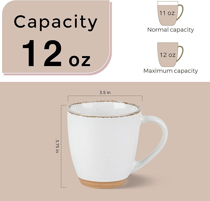 AmorArc 12oz Ceramic Coffee Mugs set of 6, Stylish Coffee Mugs with Rustic Terracotta Underside for Latte/Cappuccino/Milk/Cocoa, Dishwasher&Microwave Safe, White