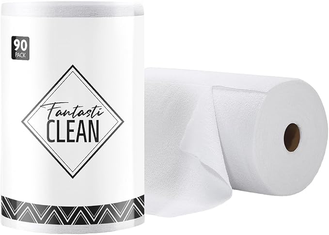 Fantasticlean Microfiber Cleaning Cloth Roll -90 Pack, Tear Away Microfiber Towels, 12" x 12", Reusable, Washable, Scratch Free, Ultra Absorbent Dishcloth for Car, Home Supplies, Pet, Kitchen (White)