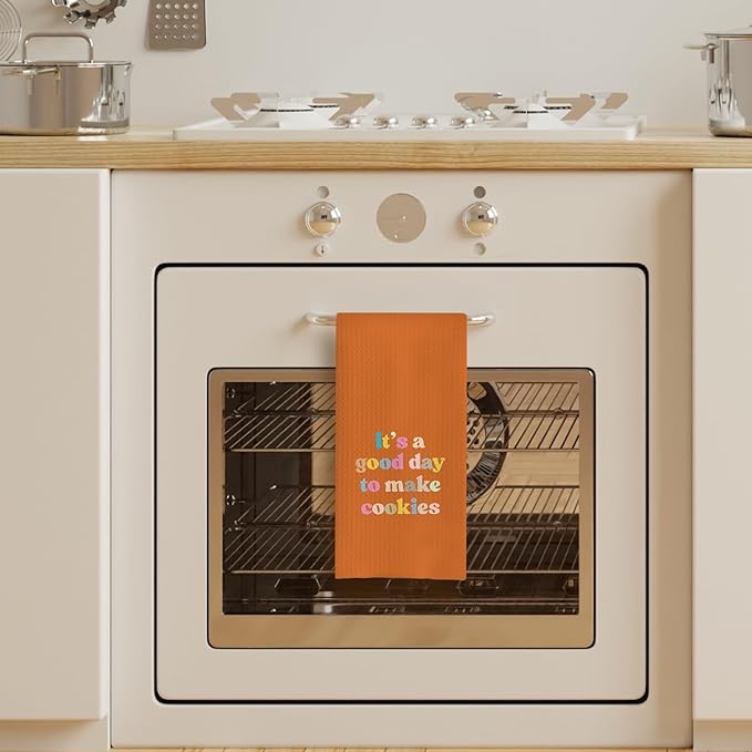 Baking & Kitchen Towels, Tea Towels for Bakers & Cooks, Gifts for Cookie Lovers, 16x24 (Orange)