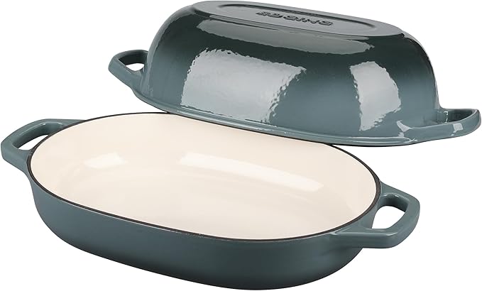Enameled Cast Iron Oval Dutch Oven Pot with Lid, Dutch Oven for Sourdough Bread Baking, Oval Bread Pan, 7qt, Seasalt