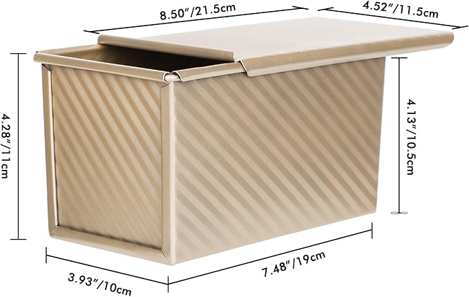 Beasea Pullman Loaf Pan With Lid, Non-Stick Carbon Steel Corrugated Bread Toast Box Mold With Cover Baking Tools - Gold