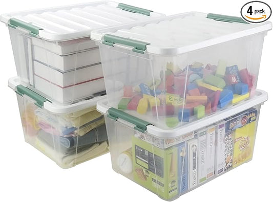 36 Quart Large Plastic Storage Box, Clear Plastic Storage Totes, 4 Packs
