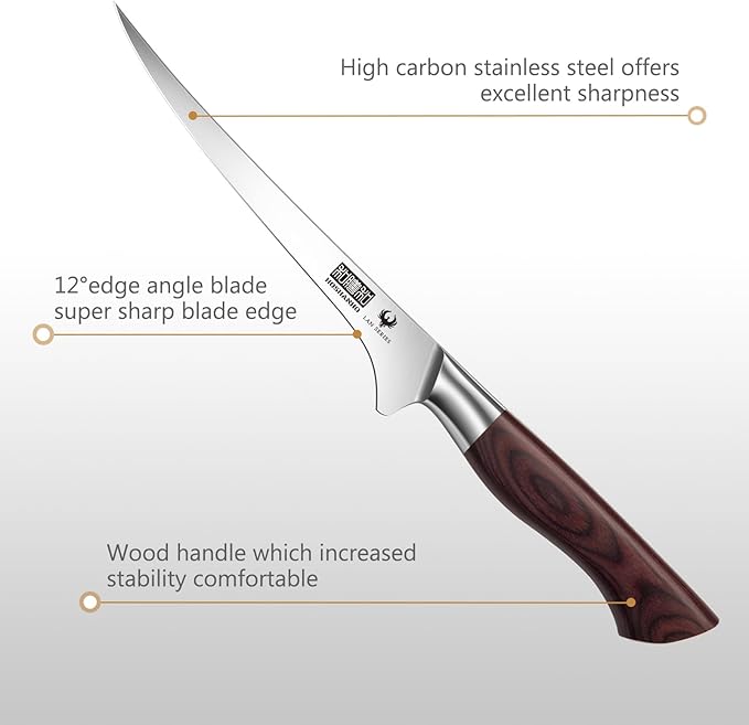 HOSHANHO Fillet Knife 7 Inch, Professional High Carbon Stainless Steel Boning Knife for Meat, Ultra Sharp Japanese Fish Fillet Knives with Ergonomic Wood Handle